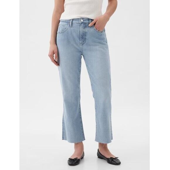 Gap Jeans Women 30 10 Long Blue Denim Light Wash Kick Fit High-Rise Straight NWT - Picture 1 of 11